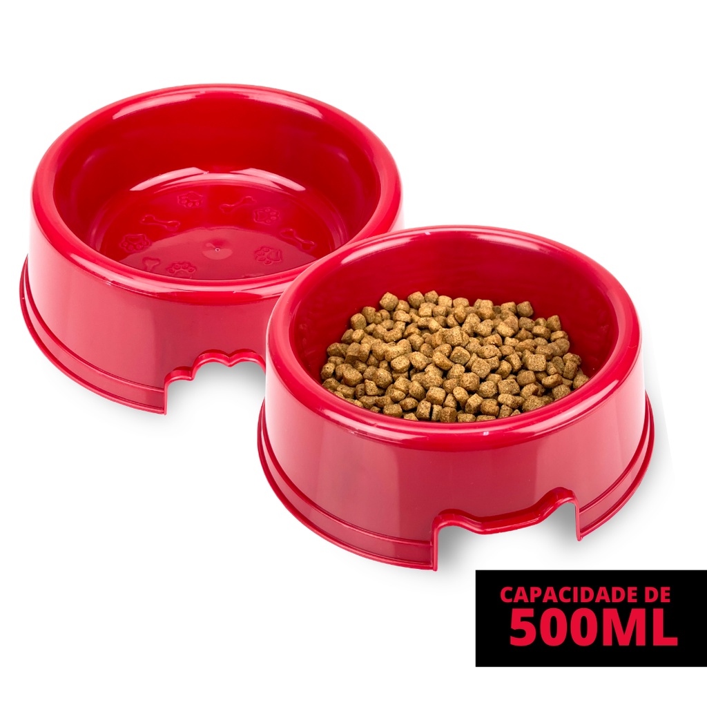 Kit Comedouro Bebedouro Grande 500ml Pet Cachorro Gato Pote de Ração