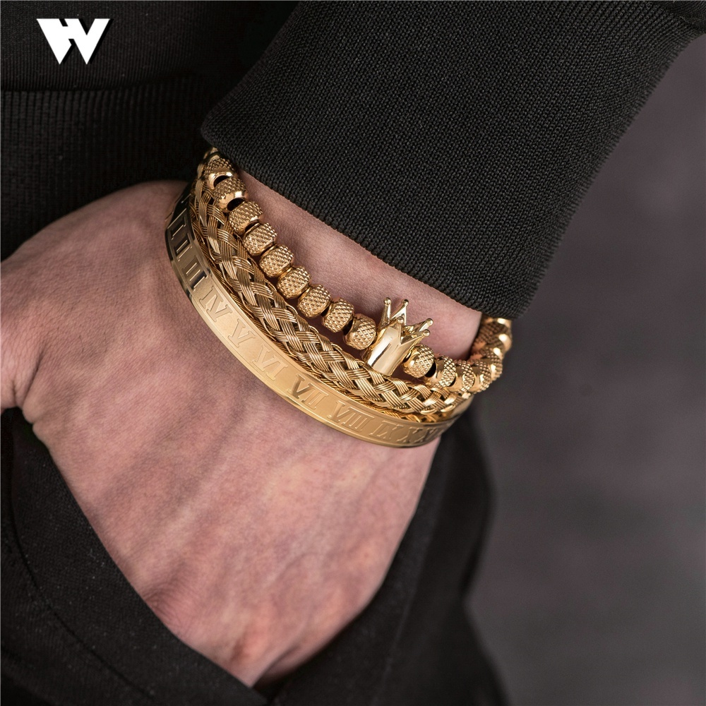 Pulseira Masculina Luxuosa Com Coroa Real Romana/Joia/Presente
