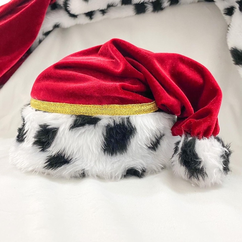 Gorro de Natal Cruella Gorro de Veludo Natalino Personalizado Dálmata Animal Print