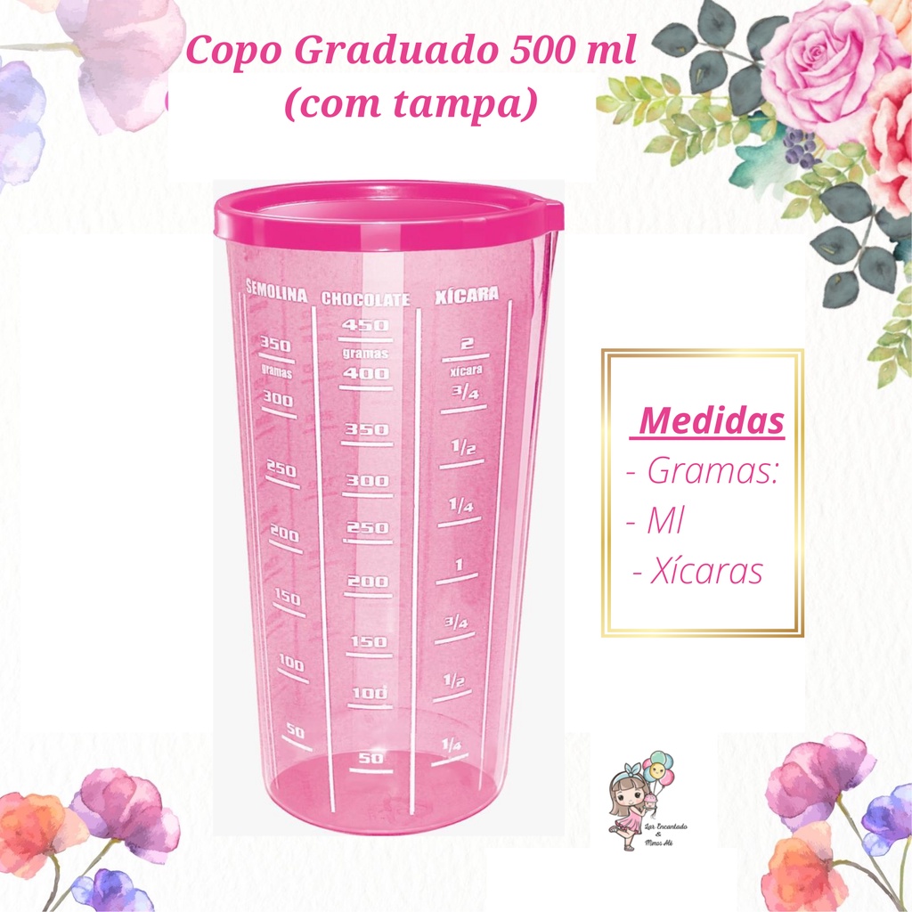 Copo Medidor Graduado Dosador Plástico de 500 ml com tampa  Graduado casa cozinha