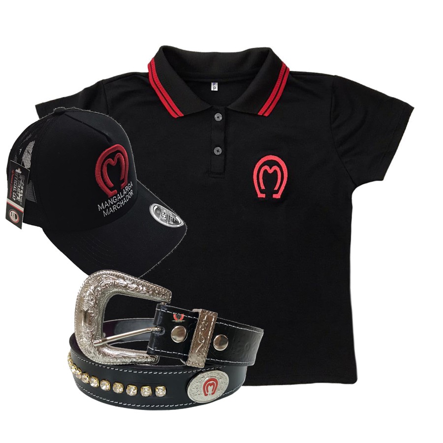 Kit Country Feminino Mangalarga Marchador Camisa Boné e Cinto se Strass JC34