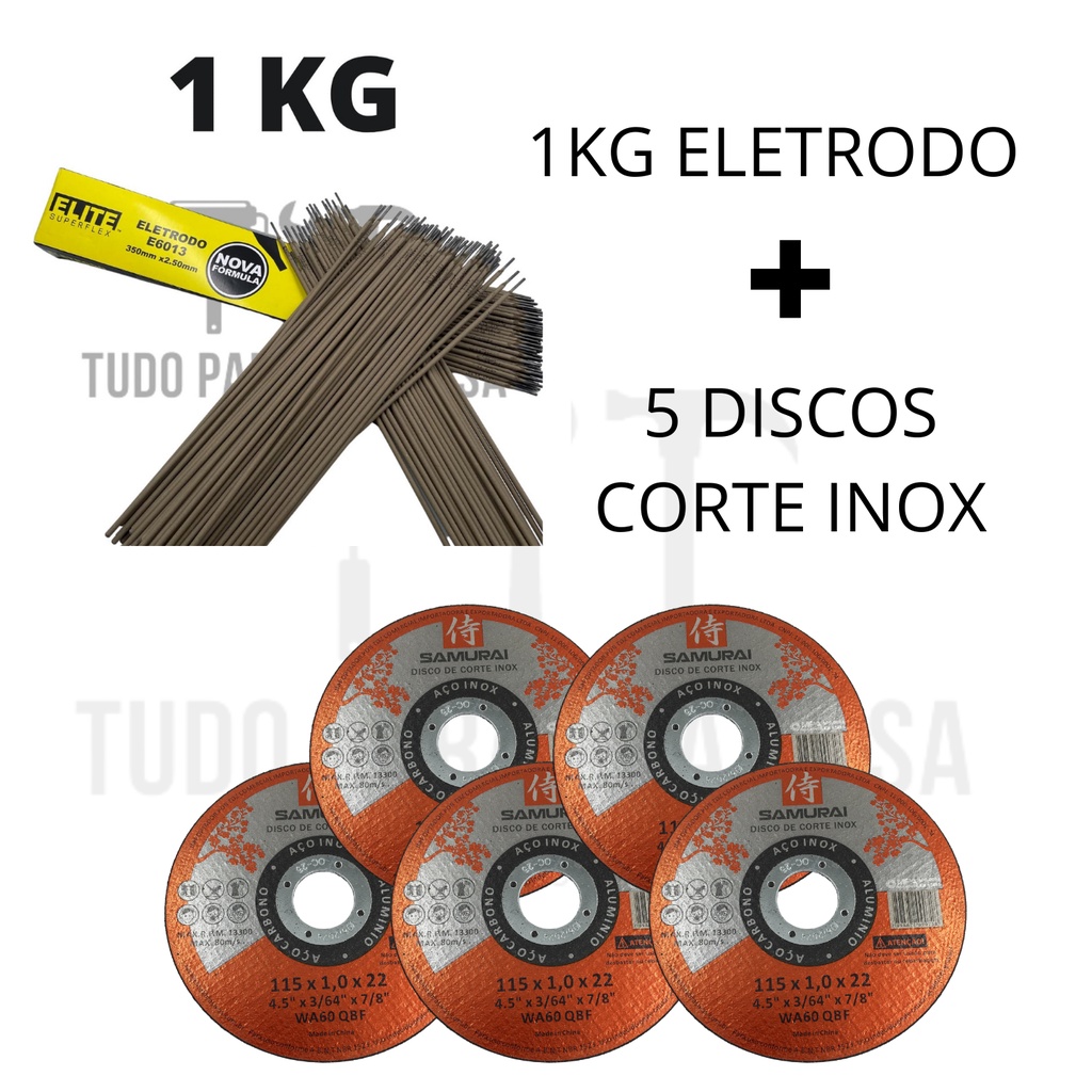 Eletrodo 6013 2.5mm 1KG + 5 Disco Corte Inox 4.1/2