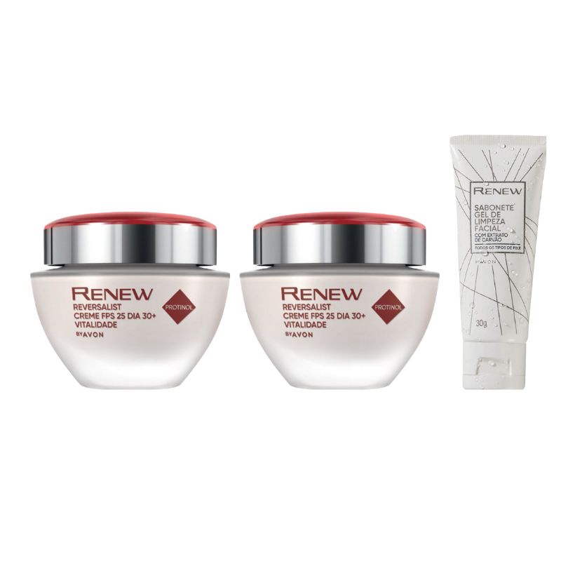 Kit com 2 Renew Reversalist Creme FPS25 Dia com Protinol 50g + Sabonete Gel de Limpeza Extrato de Carvão 30g