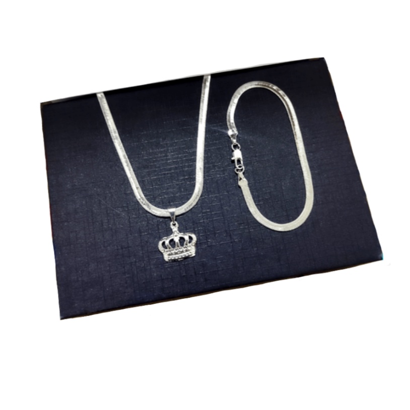 Kit Feminino Coroa Colar E Pulseira Laminada Banhado a Prata 925 lindo — imagem 2 de 2