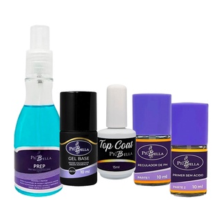 Kit Piu Bella Completo Preparadores Regulador De Ph + Primer + Top Coat + Gel Capa Base + Prep em Oferta na Shopee