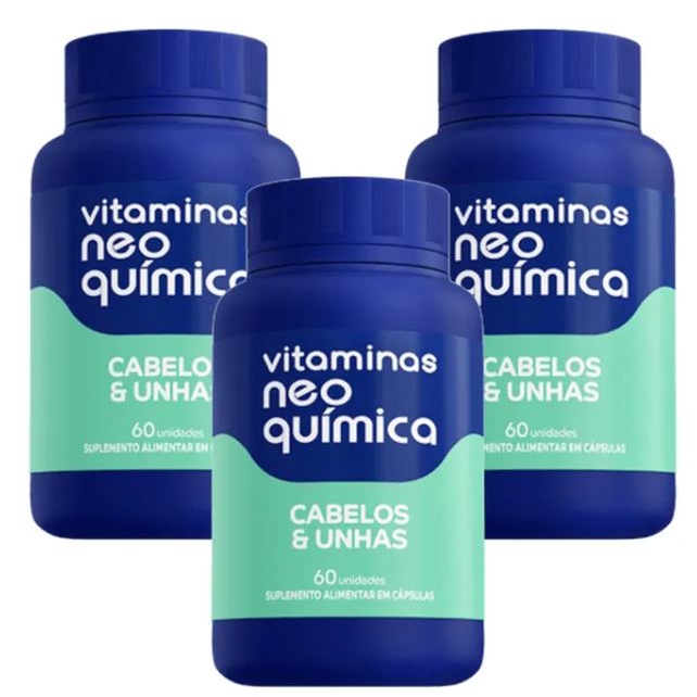 03 unidades Suplemento Alimentar Cabelos e Unhas Centro Labs Neo Química 60 Cápsulas cada