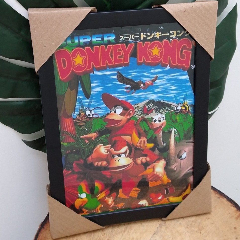 Quadro decorativo com moldura e vidro Donkey Kong Country Super nintendo pôster gamer