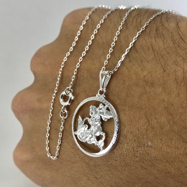 Cordão Masculino Fino + Pingente de São Jorge Corrente Cadeado 1mm Banhado a Ouro ou Banhado a Prata