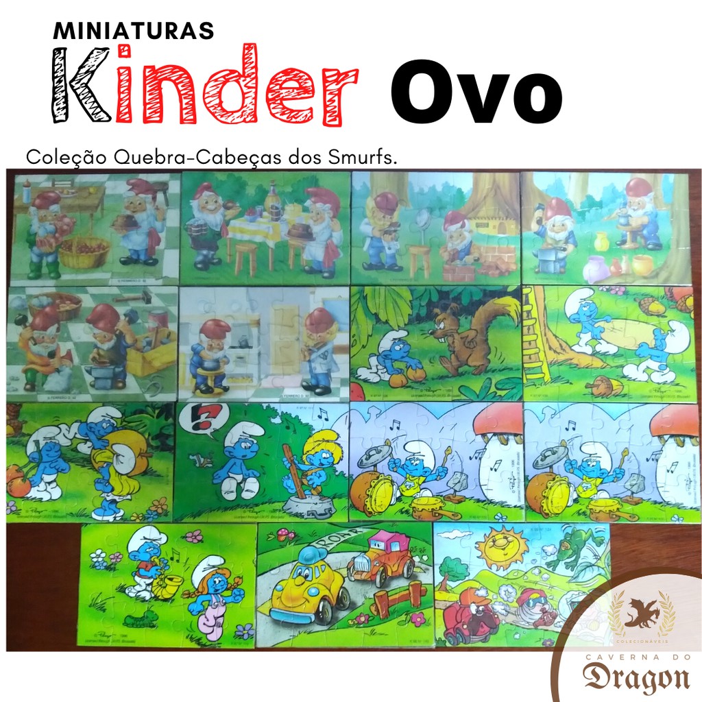 Miniaturas Kinder Ovo, Quebra-cabeças montáveis com temas variados/ Gnomos, Smurfs e outros (Lote Aberto)