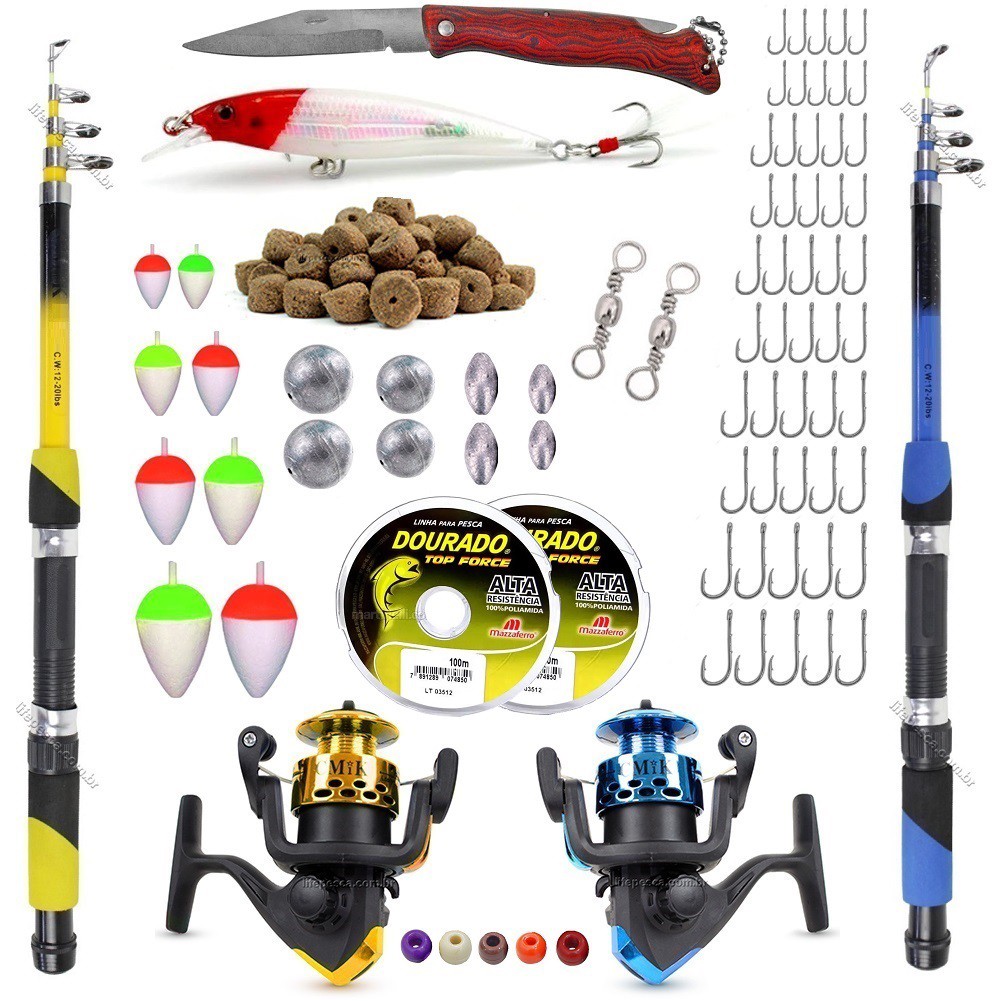 Kit De Pesca Completo 2 Varas Telescópicas 2 Molinetes + Acessórios (Ref. 11)