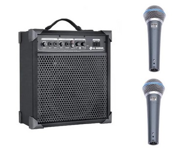Caixa De Som Amplificada Multi Uso Lx60 + 2 Microfone C/ Fio