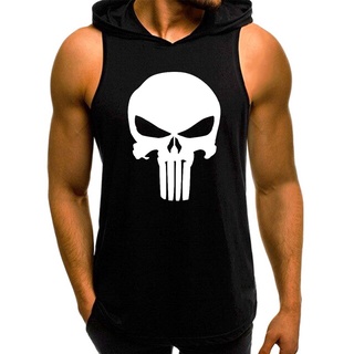 Camiseta Regata Longline Machão com Capuz Punisher Justiceiro Academia