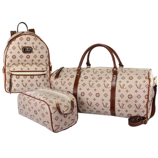 Kit Mala + Mochila + Necessaire Bege Victoria Lorenzzo Casual Viagens
