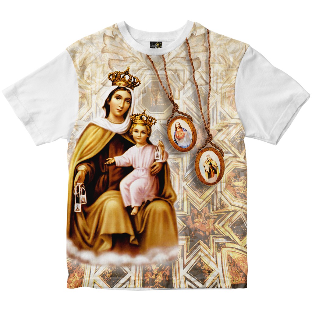 Camiseta Nossa Senhora do Carmo Rainha do Brasil Branca