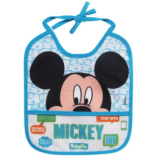 Babador Infantil Bebe Com Bolso Coletor De Migalhas Azul Mickey Mouse Baby Go