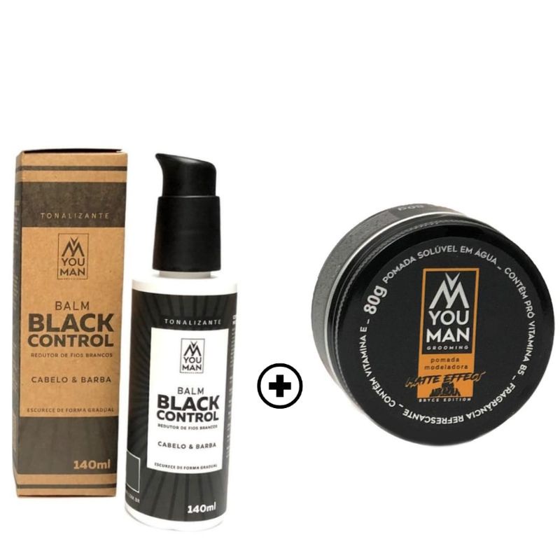 Kit Balm Escurecedor Black Control Cabelo E Barba Pomada Para Cabelo Matte Effect You Man