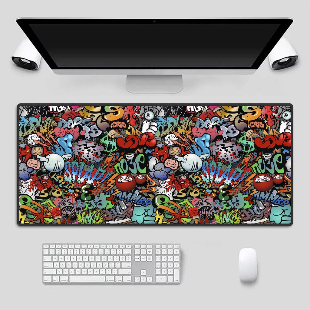 Mouse Pad Grande 90x40 Couro Gamer Desk Pad Grafiti Rua Arte