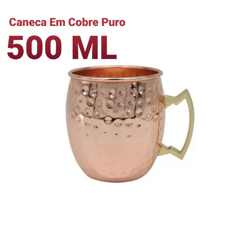 Caneca Moscow Mule Em Cobre Puro Martelada 500 ML Envio Imediato