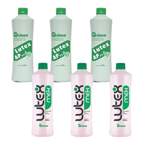 03 Removedor de Esmalte MEK LUTEX 500ml 5cinco + 03 Removedor de Esmalte LUTEX 5cinco AP ECO 500ml