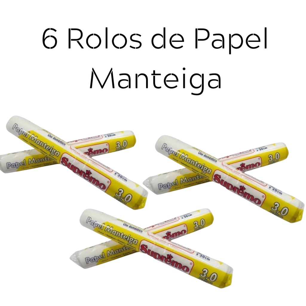 Kit 6 Papel Manteiga Rolo Papel para Hamburguer Bolo Supremo 30x3m