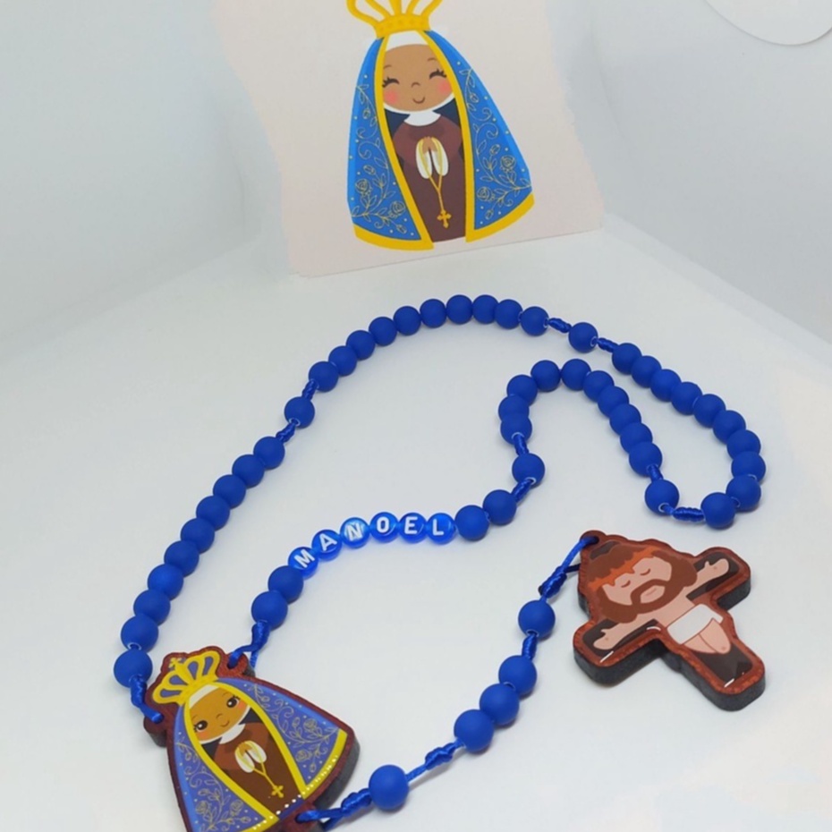 Terço Infantil Personalizado com Nome Lembrancinha Batizado Madrinha e Padrinho