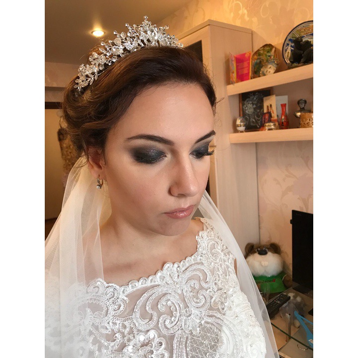 Kit Coroa Tiara Porta Coque Noiva Prata + Brincos Cristais Azul Para Penteado Noiva Casamento Festa 15 Anos