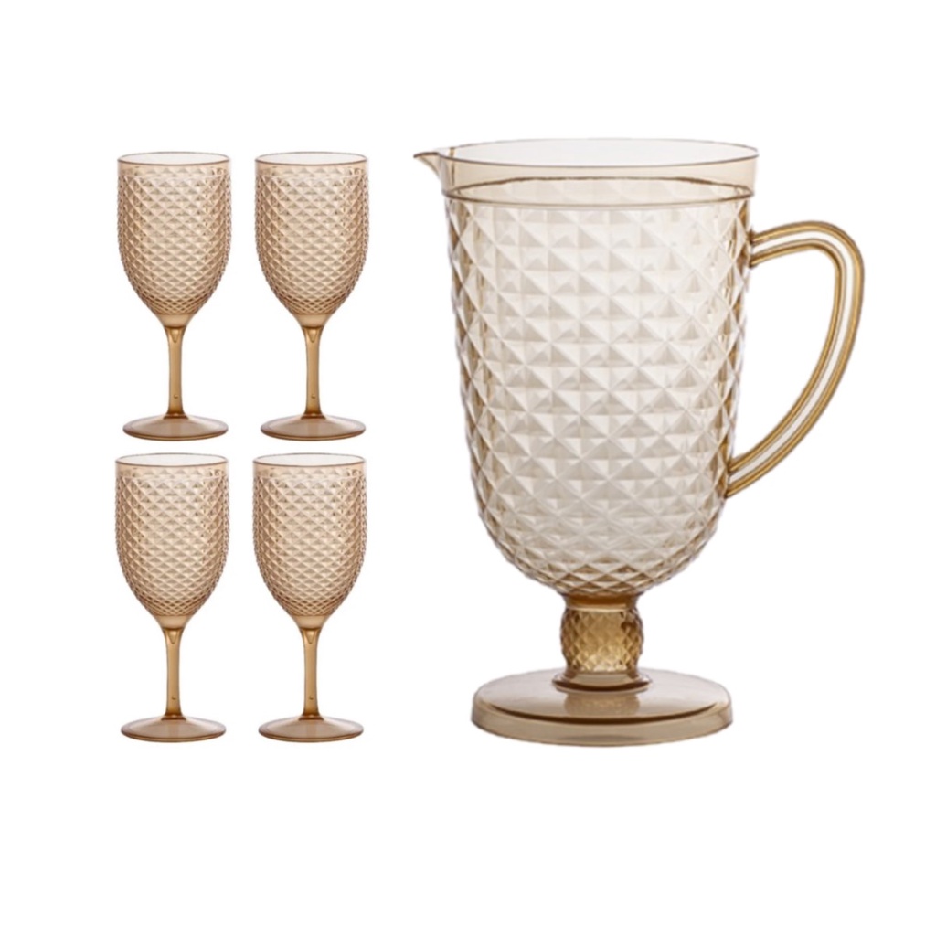 Kit Jarra Acrilico 2,5L Suco ou Agua + 4 Tacas 480ml Luxxor