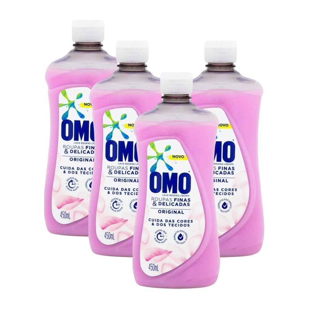 Kit 4 Lava-Roupas Omo Líquido Roupas Finas e Delicadas Original 450ml em Oferta na Shopee