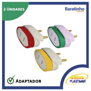 Kit 3 Adaptador De Tomada Pino Chato Americano 10a Celuz em Oferta na Shopee
