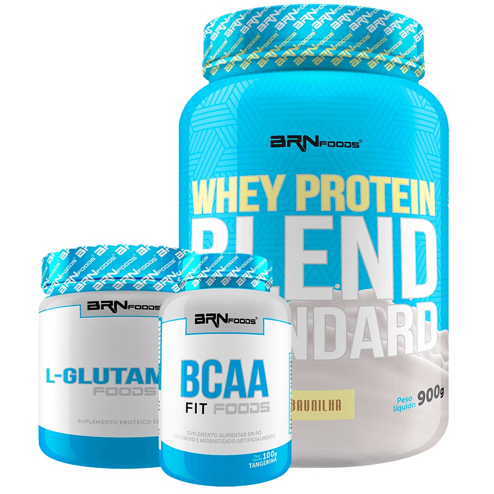 Kit Whey Protein Blend Standard 900g + Glutamina 300g + BCAA 100g Sabor Tangerina - BRN FOODS - Health