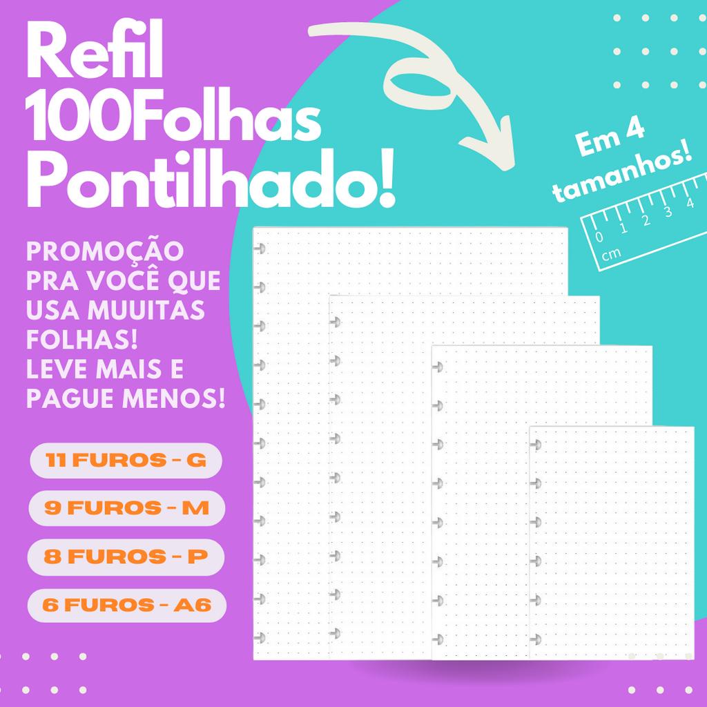 Refil para Caderno de Discos 90g - PONTILHADO (100 folhas) em Oferta na Shopee