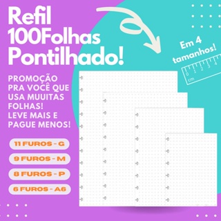 Refil para Caderno de Discos 90g - PONTILHADO (100 folhas) em Oferta na Shopee