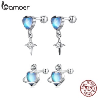 Bamoer Brincos Femininos De Prata S925 Com Coração Azul Jóias Presente