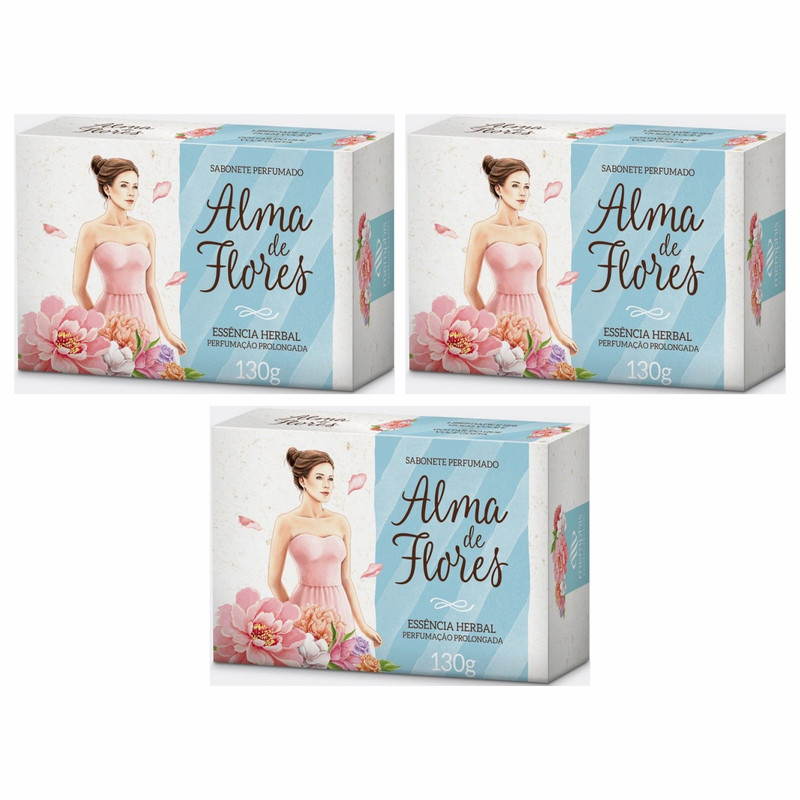 Kit 3 Sabonete Perfumado Alma De Flores Em Barra Herbal 130g