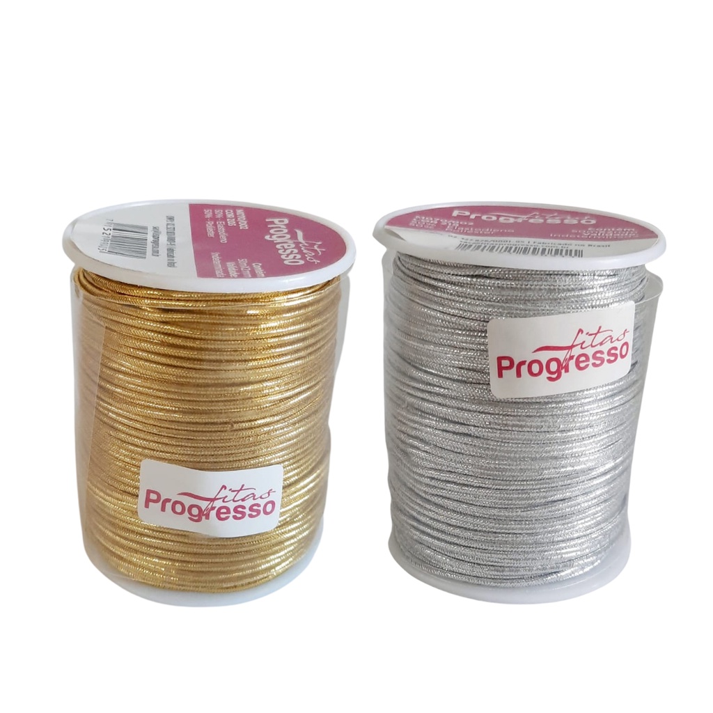 Cordão Elástico Roliço Metalizado Progresso 2mm 50 metros Prata Dourado em Oferta na Shopee