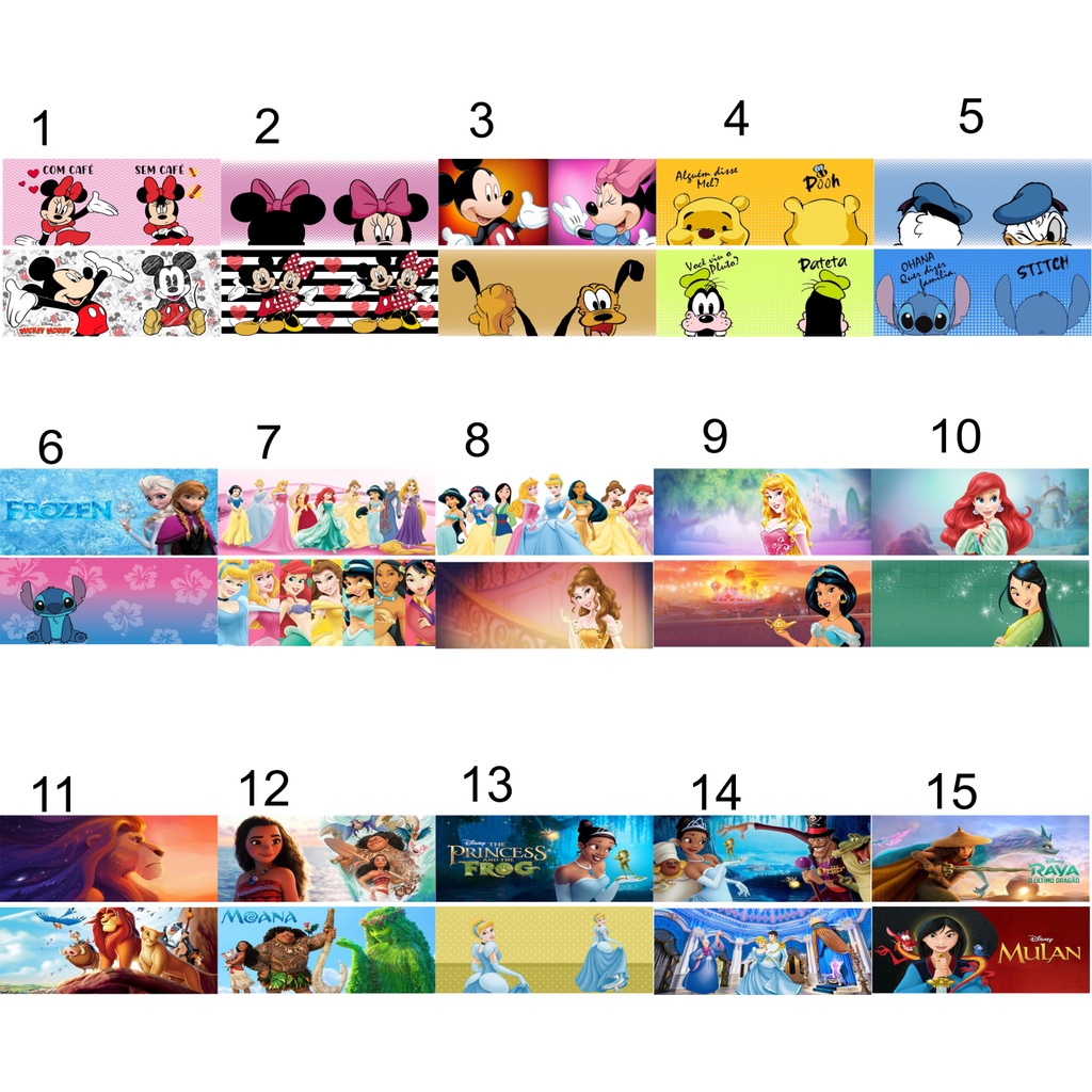 30 Estampas Impressão Prontas Sublimáticas Disney Mickey Minnie Pato Donalds Ursinho Pooh Prencesas Disney