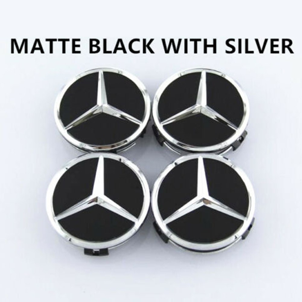 4 Peças Tampas Centrais Do Cubo Da Roda De Liga Preta Cromada Emblema 75 Mm Para Mercedes