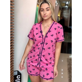Pijama Americano em malha Premium, baby doll, pijama Blogueirinha, aberto com botões, para amamentar e pós cirúrgico