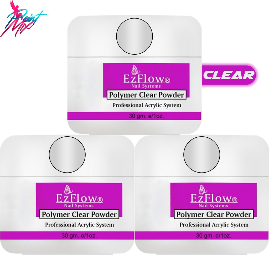 Kit 03 Pó Acrílico Ezflow 30 Gr Unhas Porcelana Clear