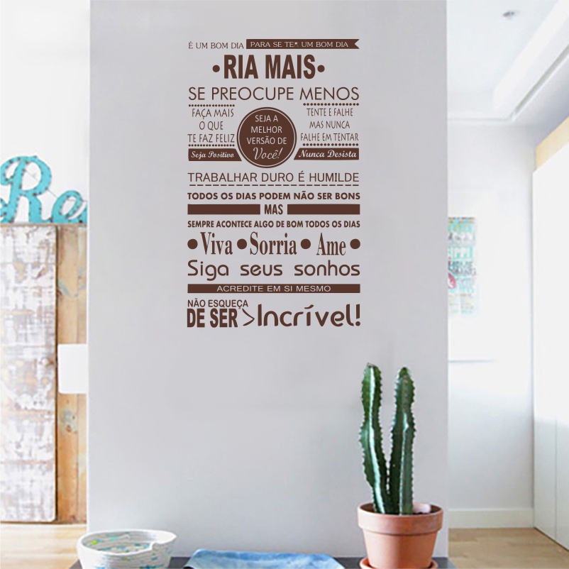 adesivo de parede personalizado decorativo para quarto cozinha frases para  casa lar viva sorria ame bom dia trabalho siga seus sonhos | Shopee Brasil