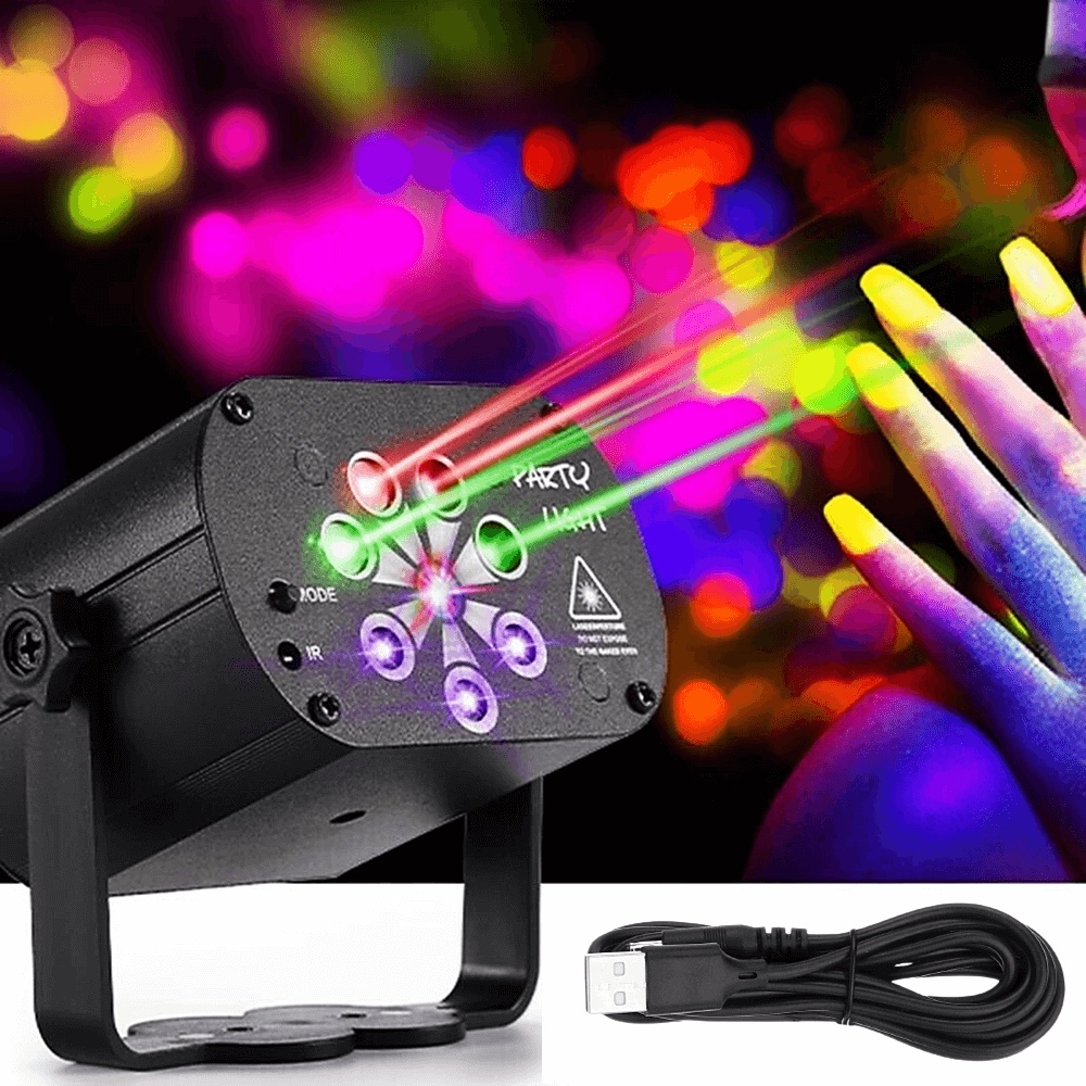 Mini Projetor Laser Recarregável Sensor de Som Com 60 Modos, RGB LED UV Party Light Natal - 1948810
