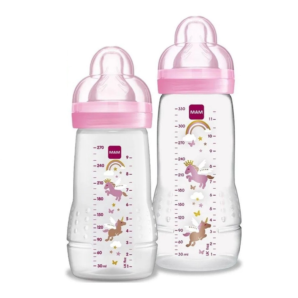 Kit 2 Mamadeiras Easy Active 270/330ml 2m+ Rosa - MAM