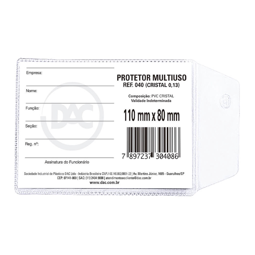 Protetor de Documento Multiuso com Aba (INSS E RG) 110x80 mm - Dac / Escritório / Utilidades
