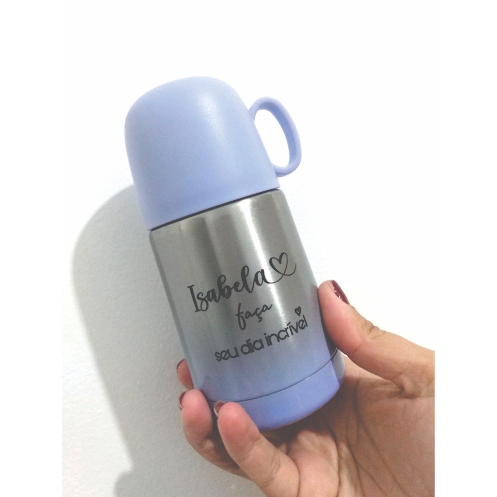Mini Garrafa Térmica Personalizada 250ml – Inox com Tampa Xícara e Acabamento Degradê em Oferta na Shopee
