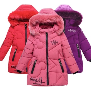 4-12 Anos Jaqueta Grande Meninas Outono E Inverno Manter Quente Casaco Moda Mickey Com Cap...