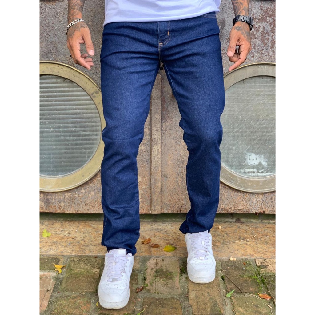 Calça Jeans Slim Masculina Estonada Com Elastano - emporioalex