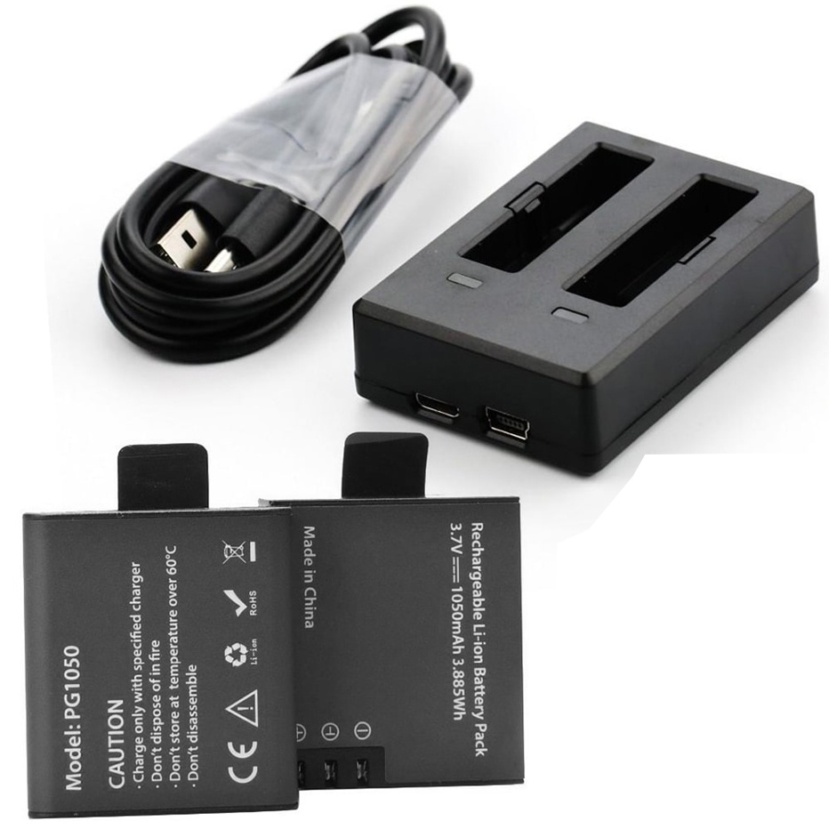 Kit Carregador Duplo Eken H9r + 02 Baterias Original PG1050 Li-Ion 1050mAh p/ Câmera H9RS M10 S60 em Oferta na Shopee