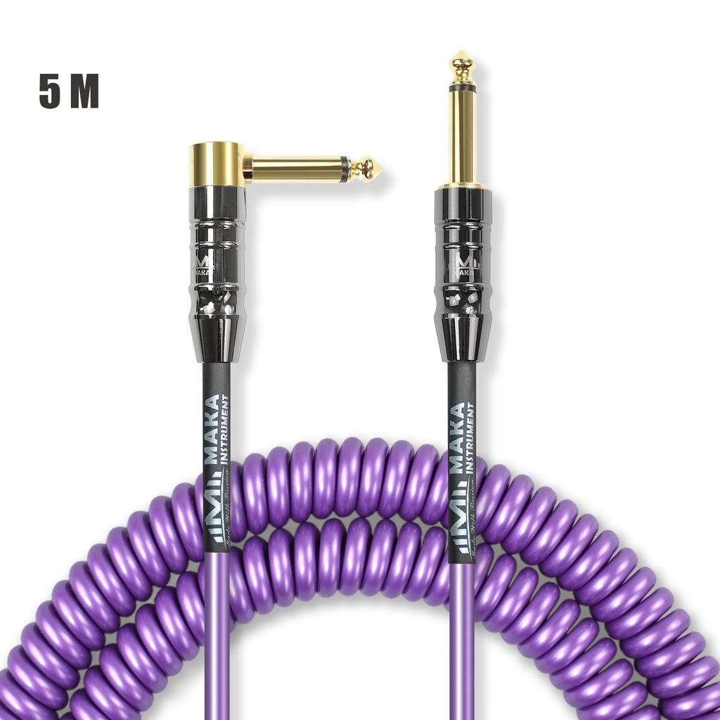 Cabo Da Bobina Do Guitarra 20 MAKA Premium Pés (5 M) , Instrumento Encaracolado Coilada Para Baixo , 1/4 Polegada Ângulo Direito Em Linha Reta , Roxo/Surf Verde/Branco