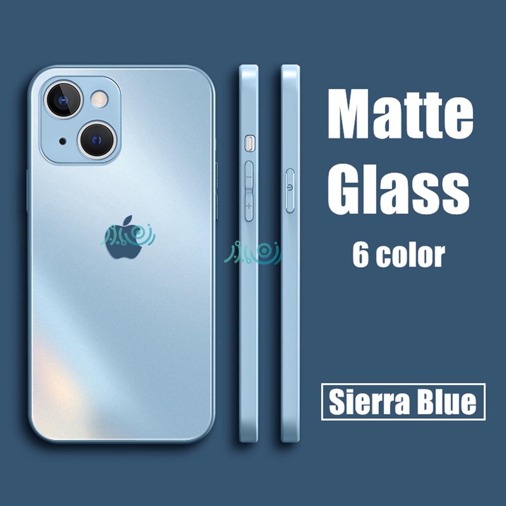 【Sierra Blue】Official AG Frosted Glass iPhone Case for IPhone 13 Pro Max 11 12 Pro MAX 12 11Pro Max Matte Tempered Glass Case Shockproof Back Cover Casing