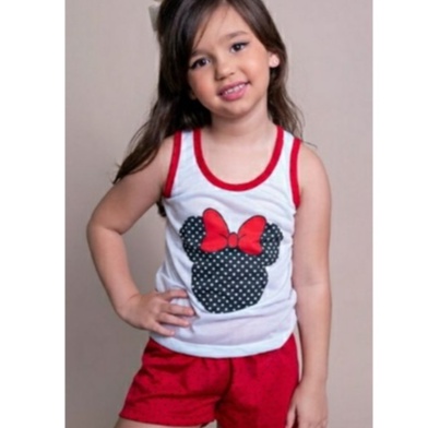 Pijama Infantil Minnie Mouse 406 Baby Doll Short Doll Conjunto Infantil Camiseta Regata.